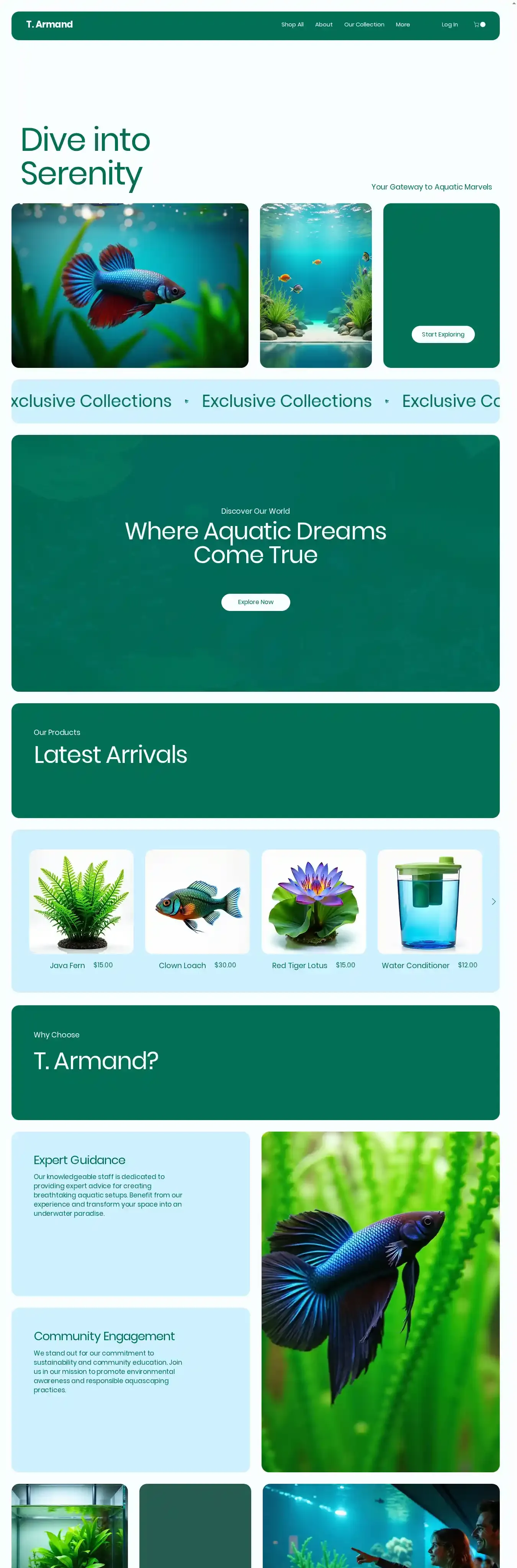 Aquarium Store (Vibrant) home page on desktop