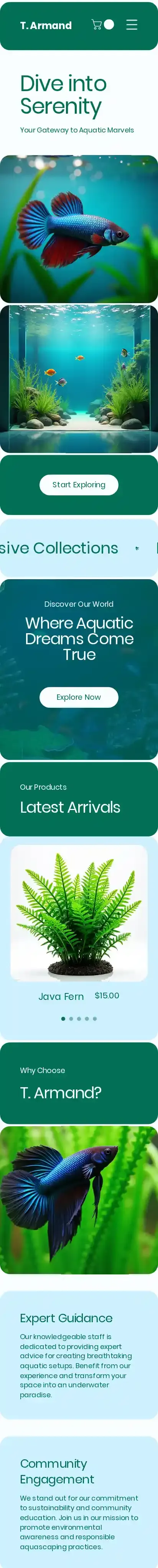Aquarium Store (Vibrant) home page on mobile