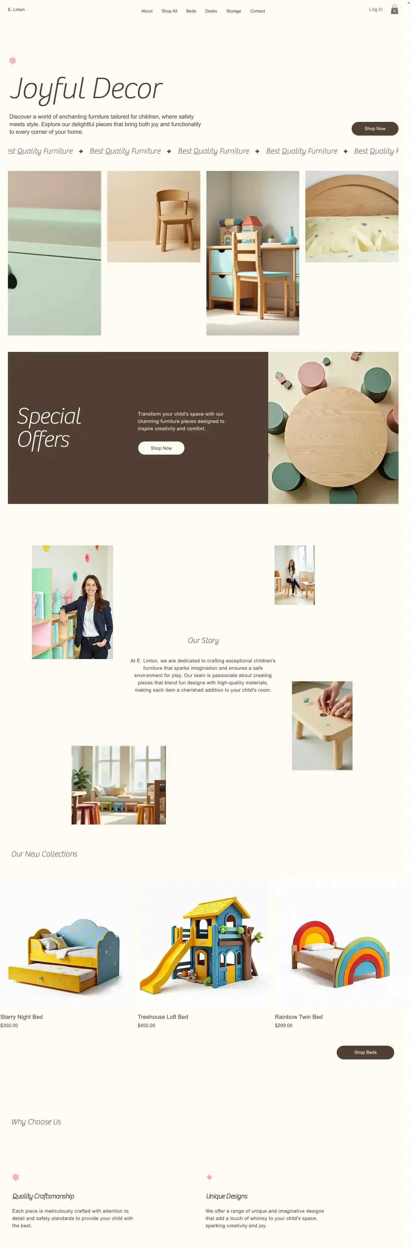 Online Children's Furniture Store (Playful) home page on desktop