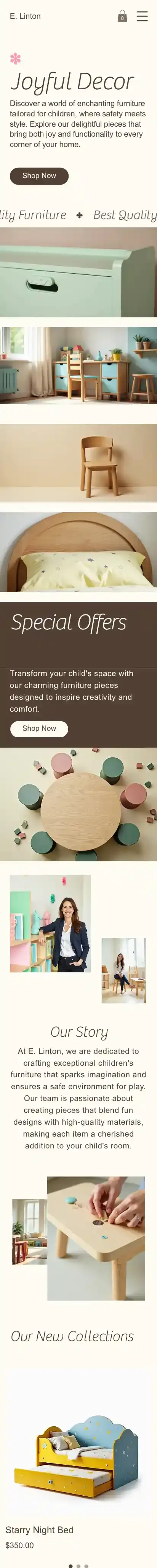 Online Children's Furniture Store (Playful) home page on mobile