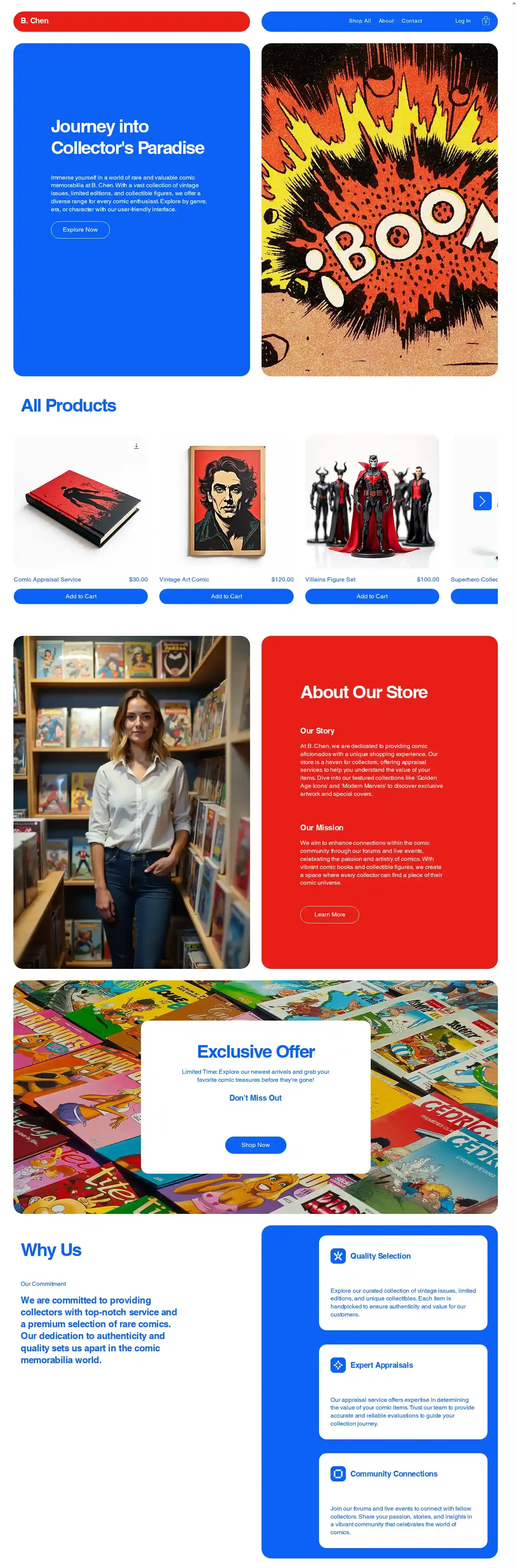 Comics Memorabilia Store (Vibrant) home page on desktop