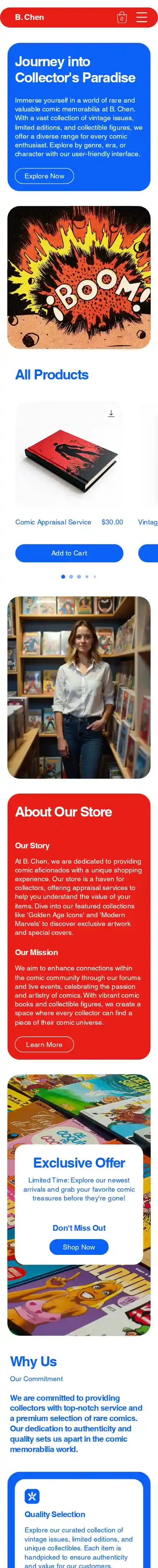 Comics Memorabilia Store (Vibrant) home page on mobile