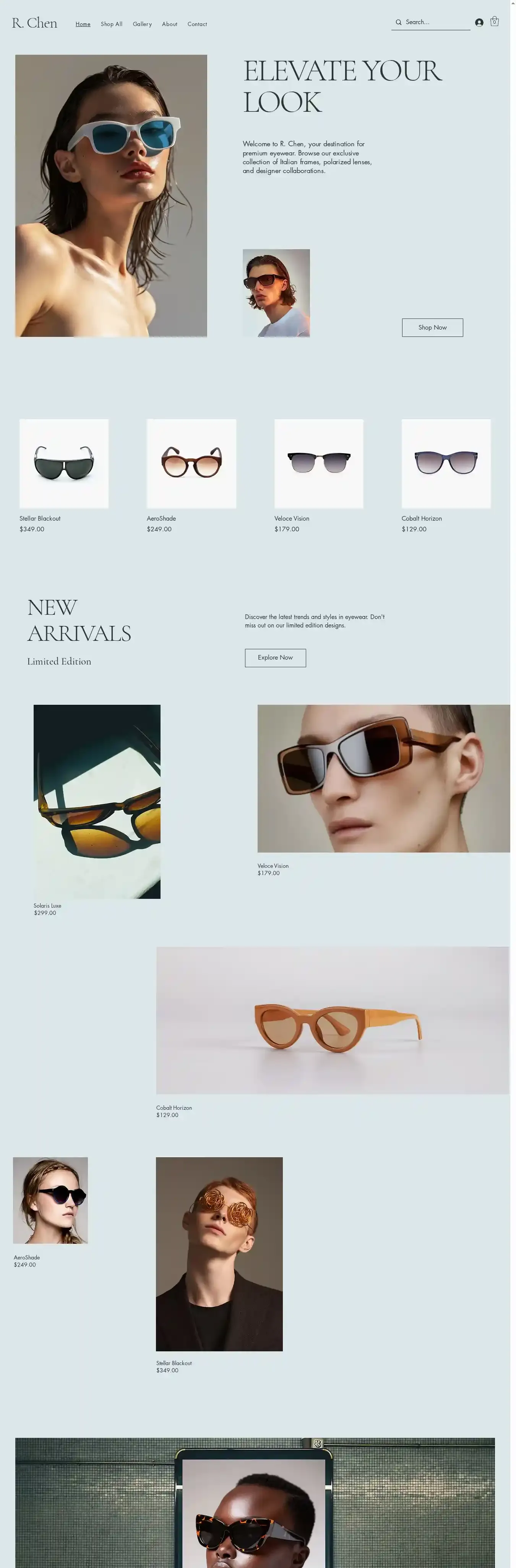 Ecom Eyewear Store (Trendy) home page on desktop