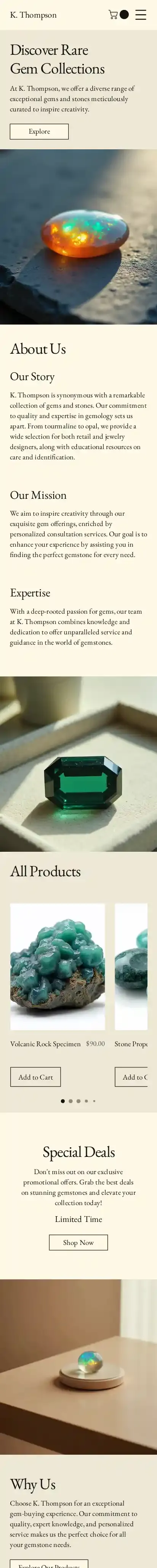 Gems and Stones Dealer (Natural) home page on mobile