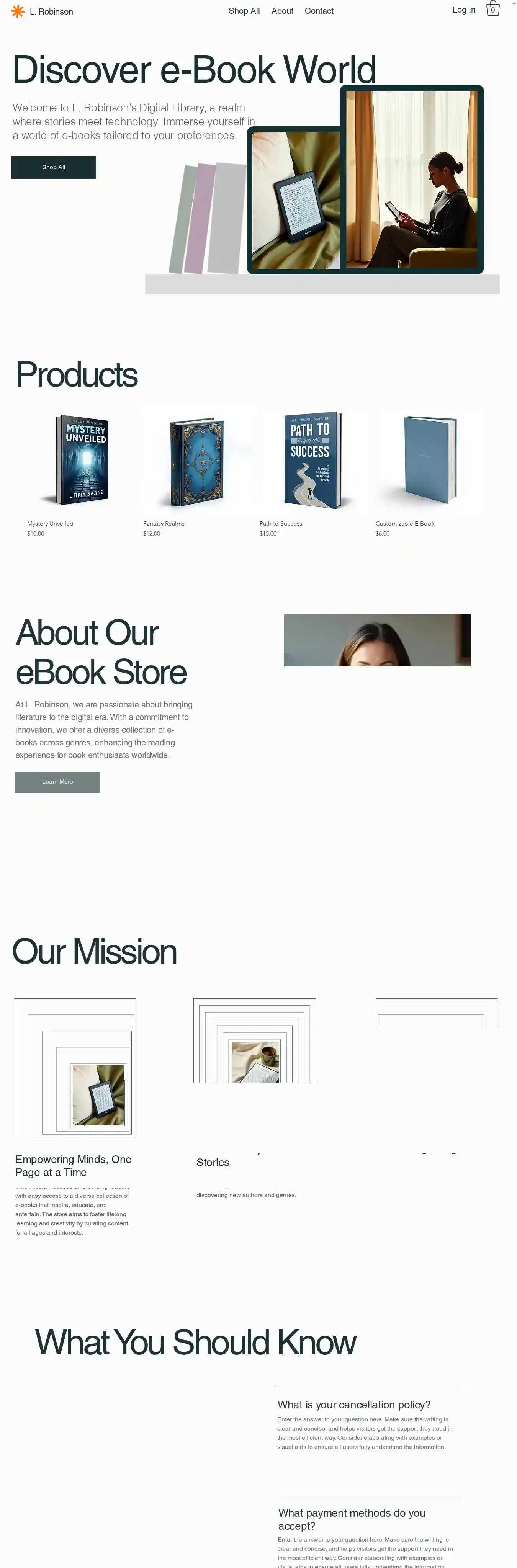 eBook Store (Contemporary) home page on desktop