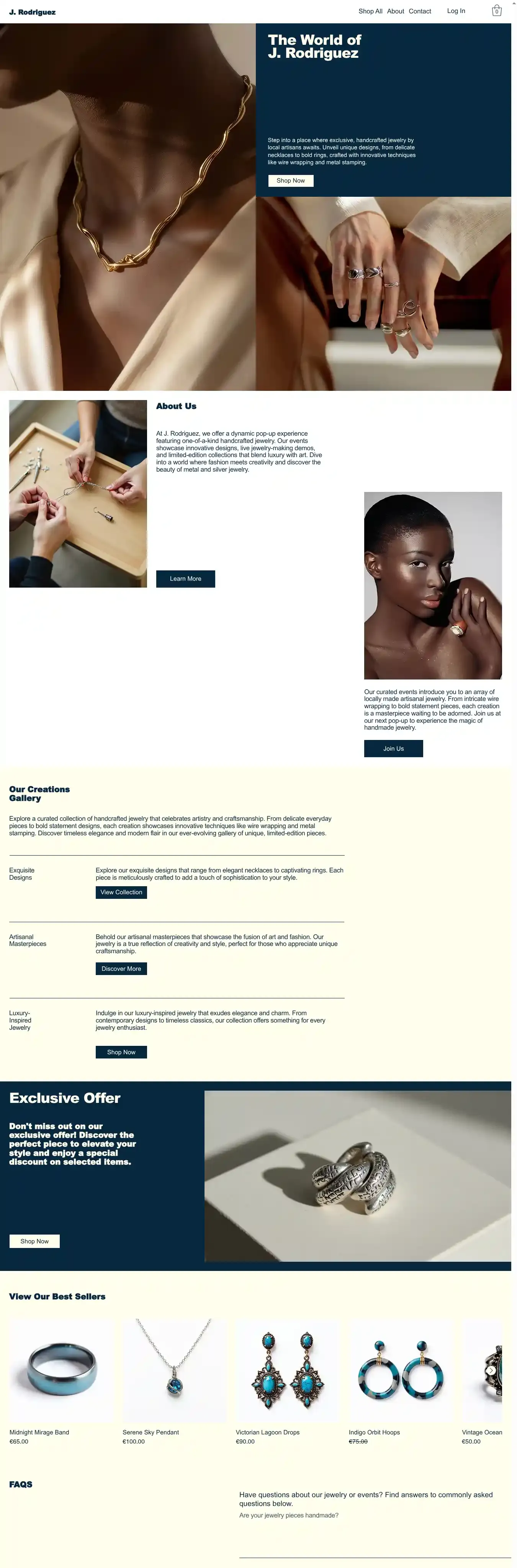 Jewelry Pop-Up Shop (Vibrant) home page on desktop