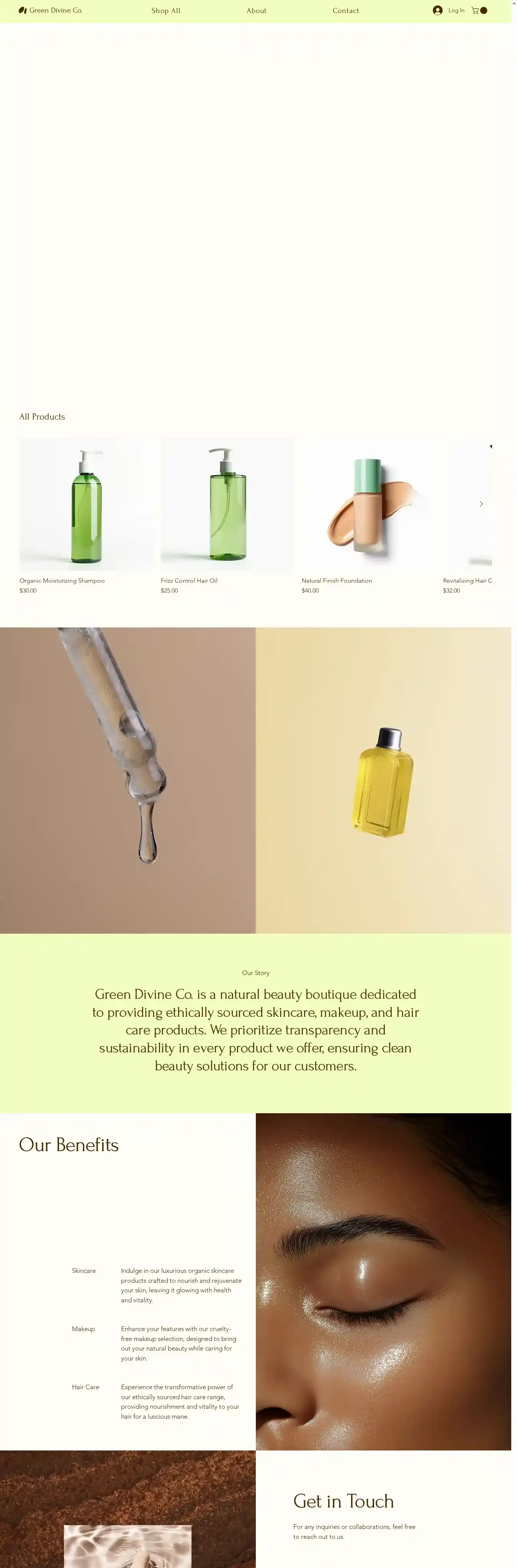 Natural Beauty Boutique (Serene) home page on desktop