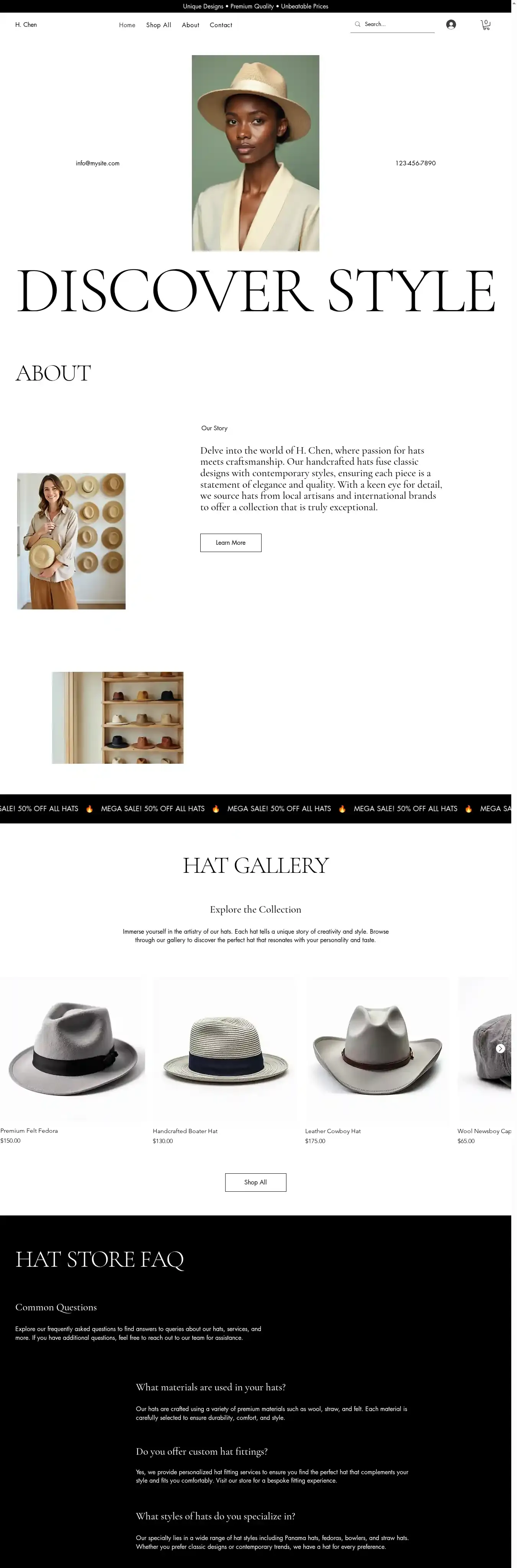 Hat Store (Classic) home page on desktop