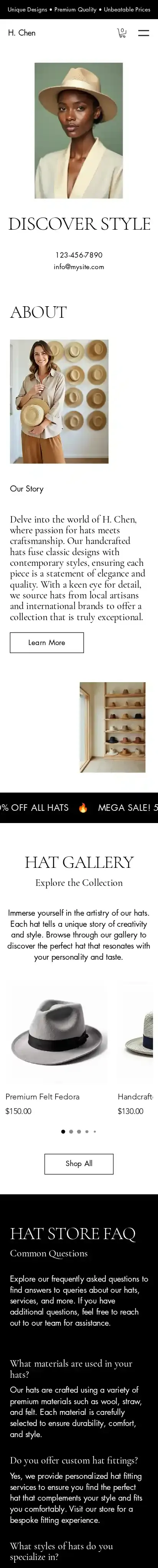 Hat Store (Classic) home page on mobile