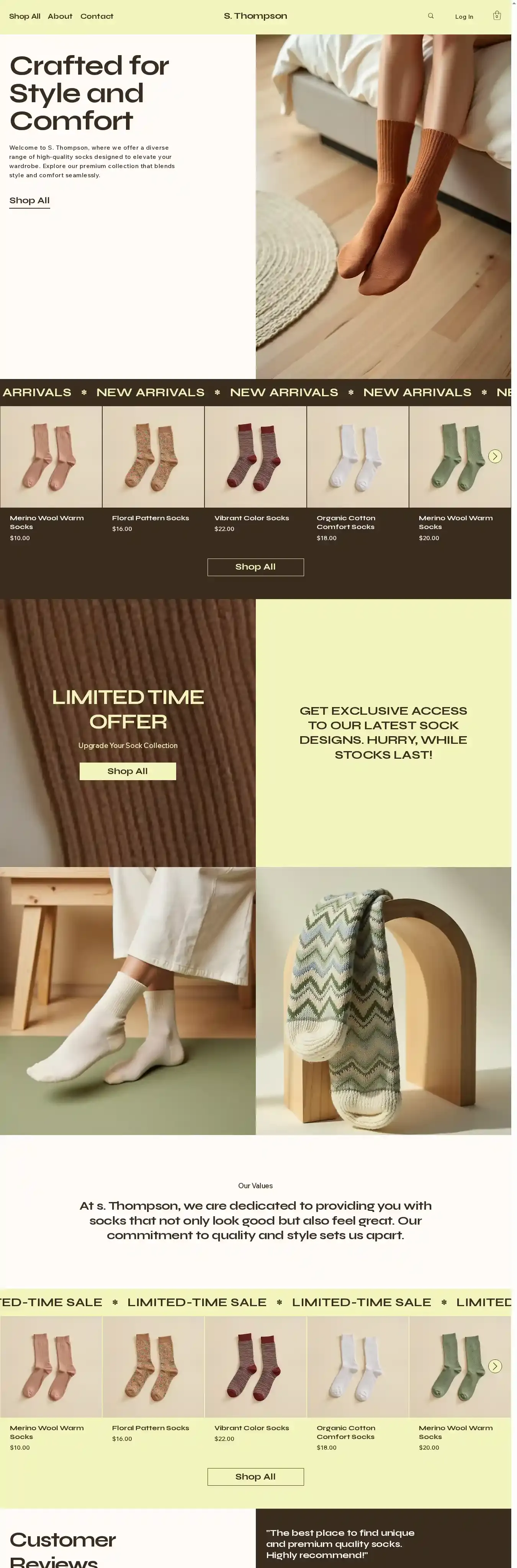 Socks Store (Energetic) home page on desktop