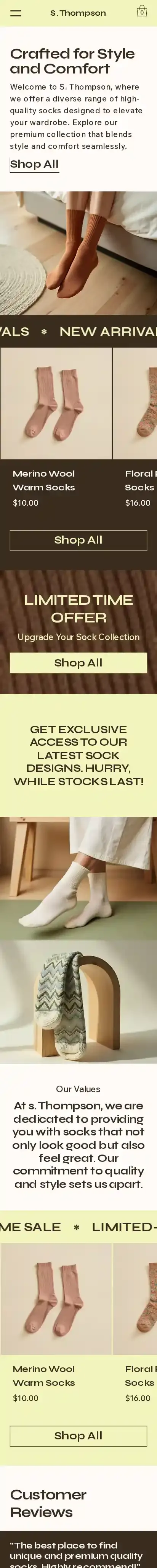 Socks Store (Energetic) home page on mobile
