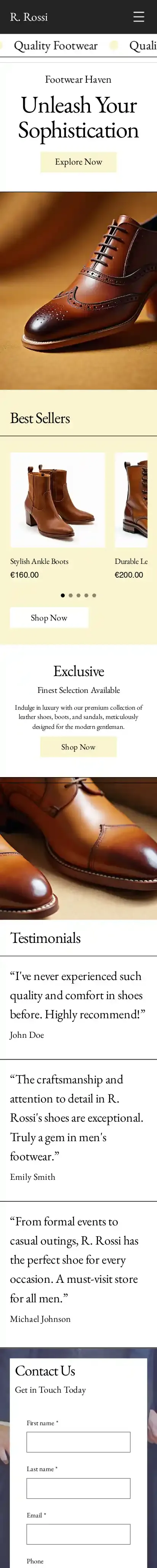 Men's Shoe Shop (Sleek) home page on mobile