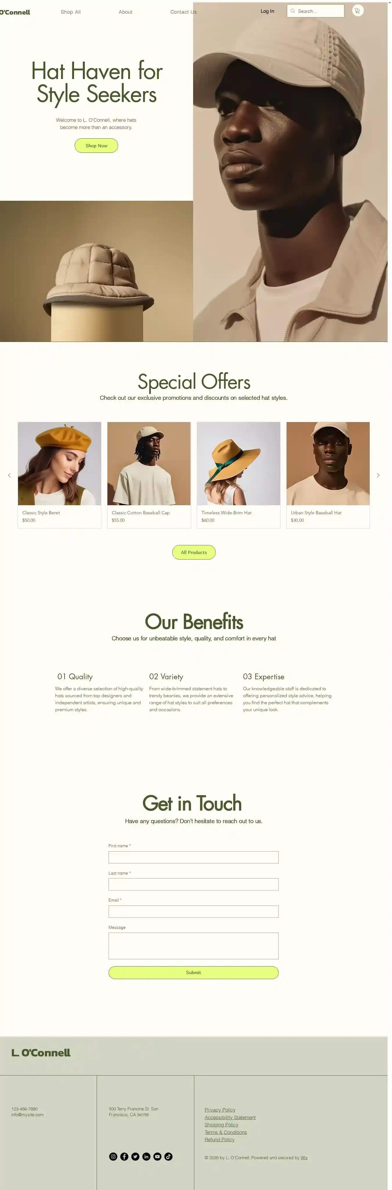 Hat Store (Bohemian) home page on desktop