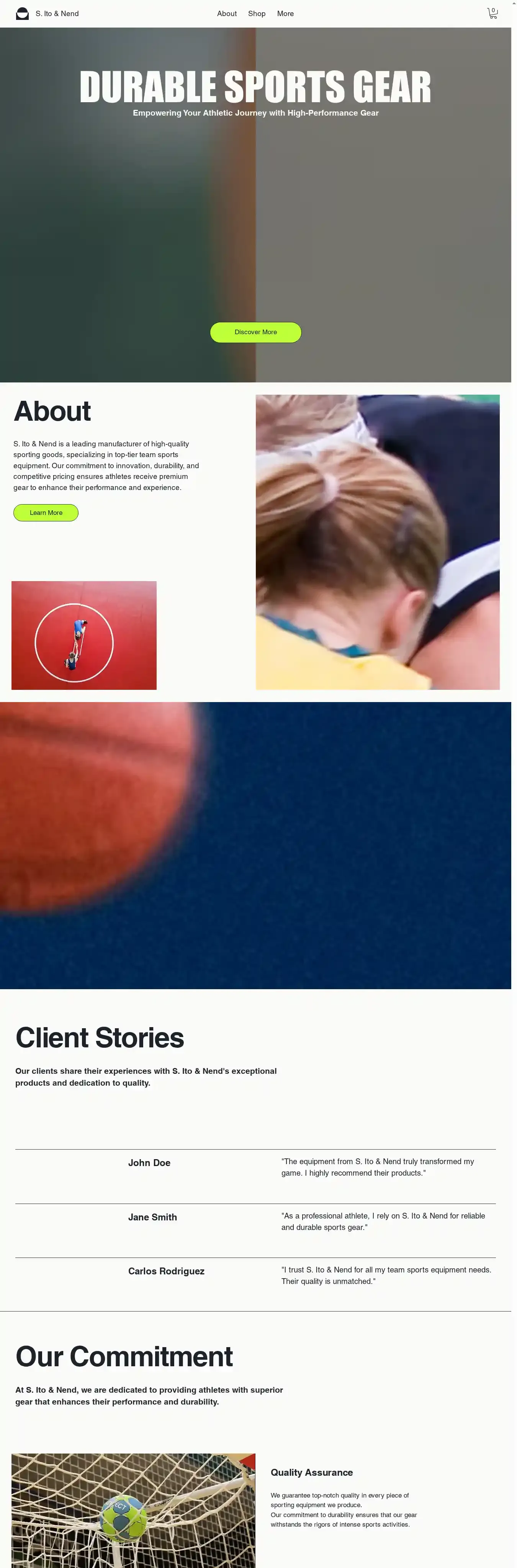 Sporting Goods Manufacturer (Clean) home page on desktop