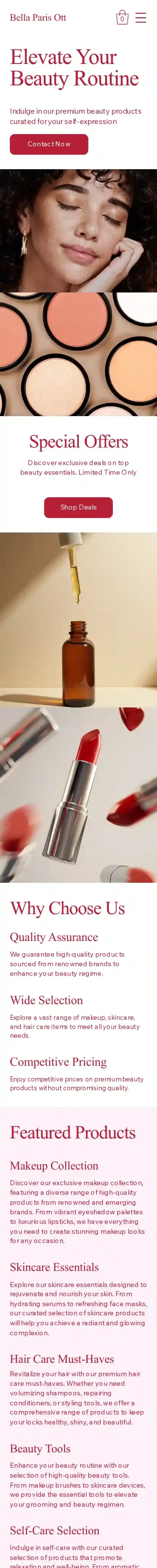 Online Beauty Supply Store (Vibrant) home page on mobile