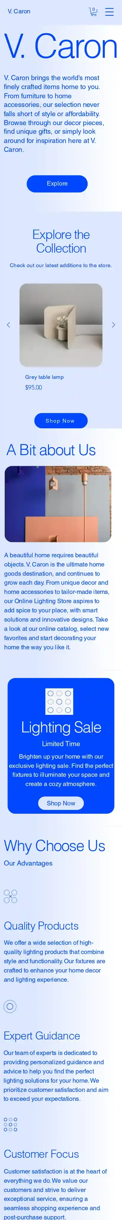 Online Lighting Store (Bright) home page on mobile