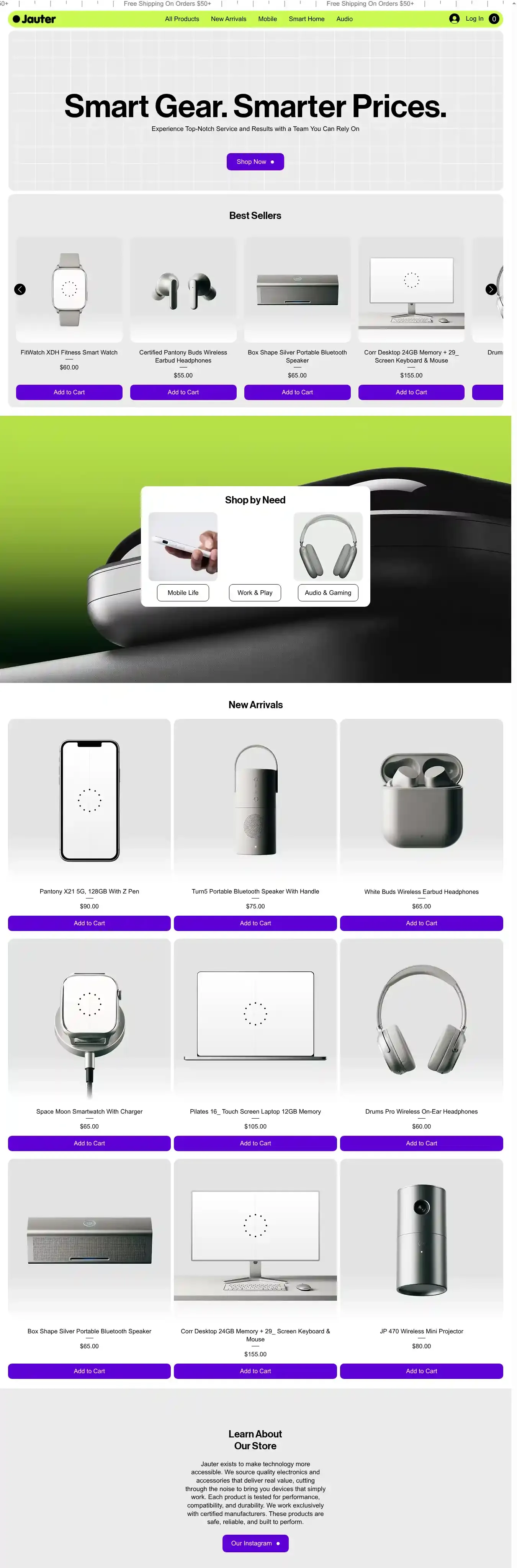Electronics Store (Business) home page on desktop