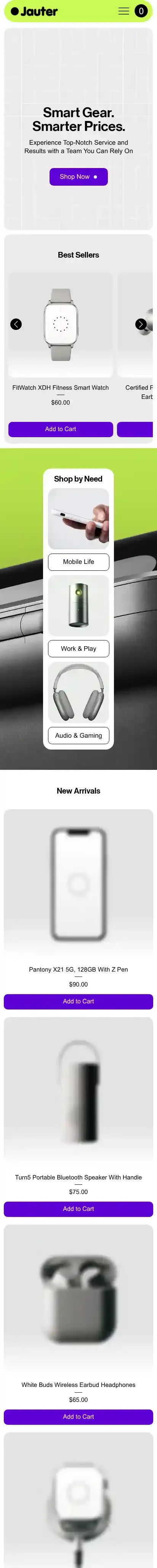 Electronics Store (Business) home page on mobile
