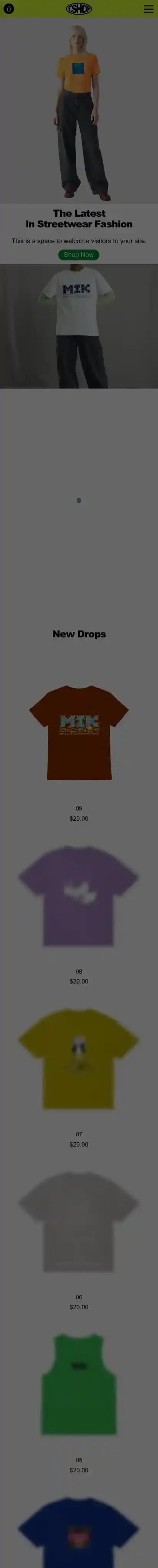 T- Shirt Store (Urban) home page on mobile