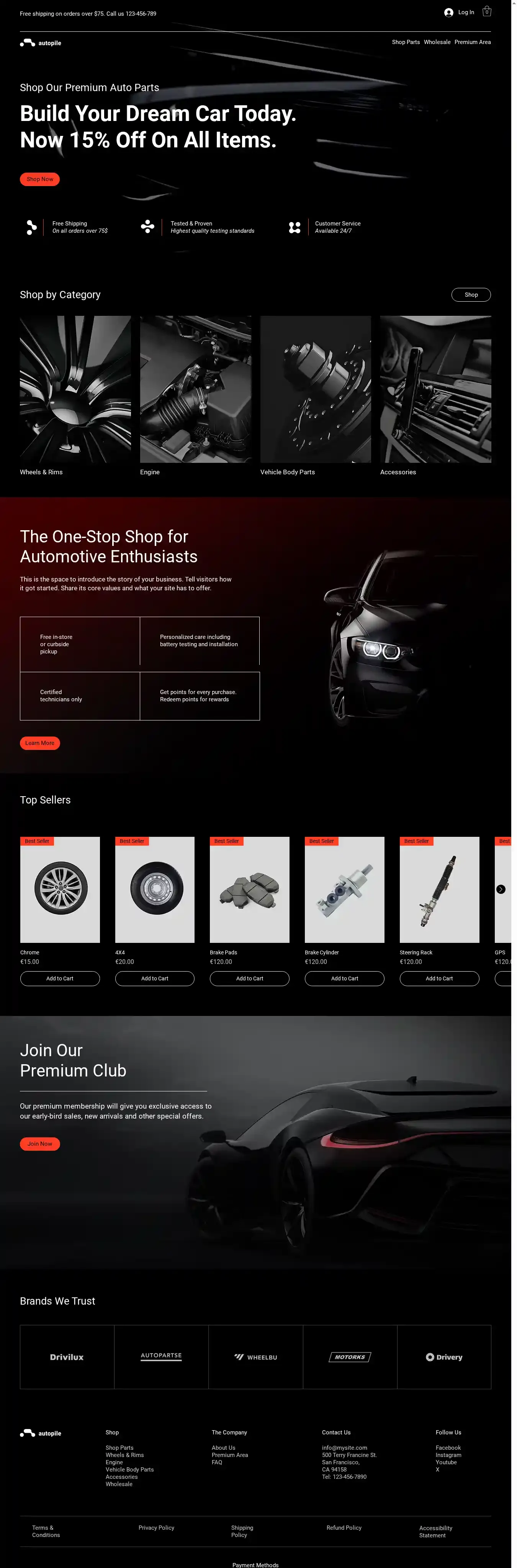 Auto Parts Store (Dark) home page on desktop