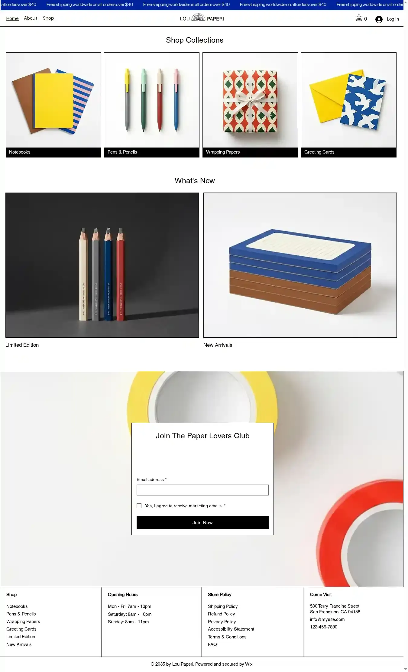 Stationery Store (Colorful) home page on desktop