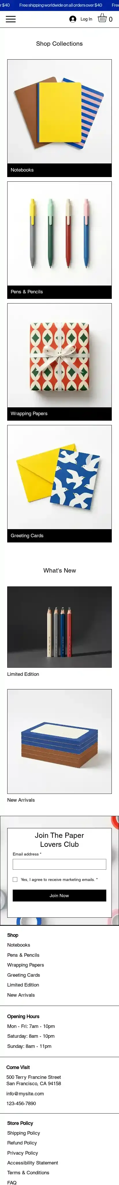 Stationery Store (Colorful) home page on mobile