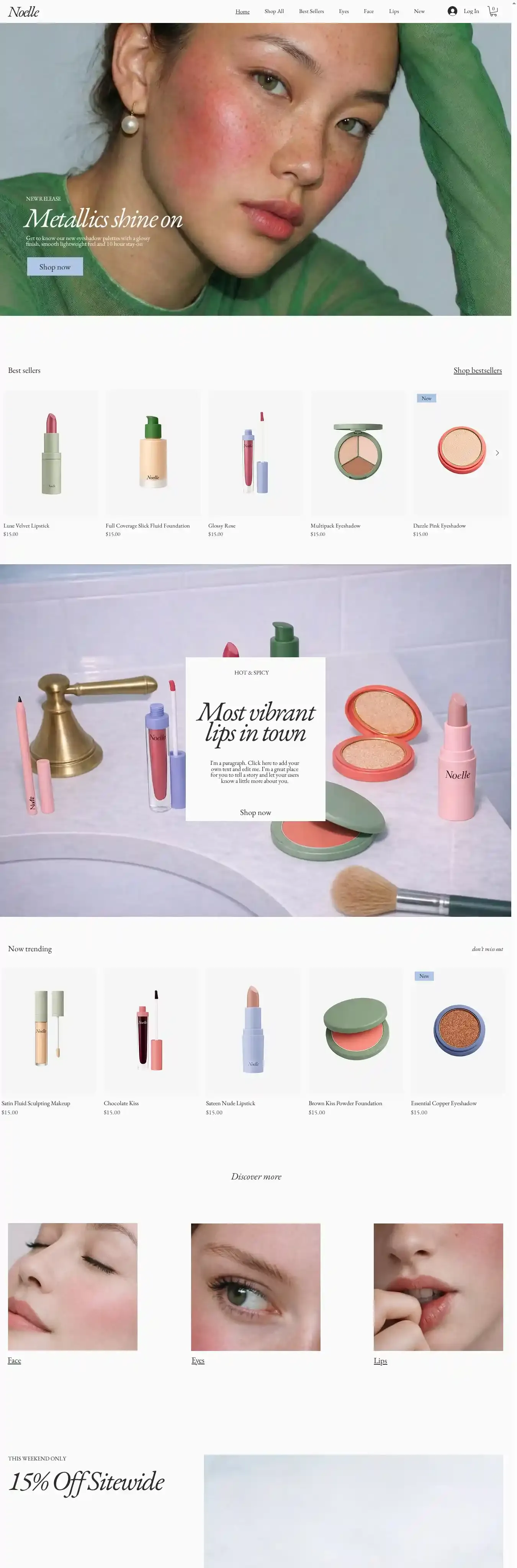 Beauty Shop (Radiant) home page on desktop