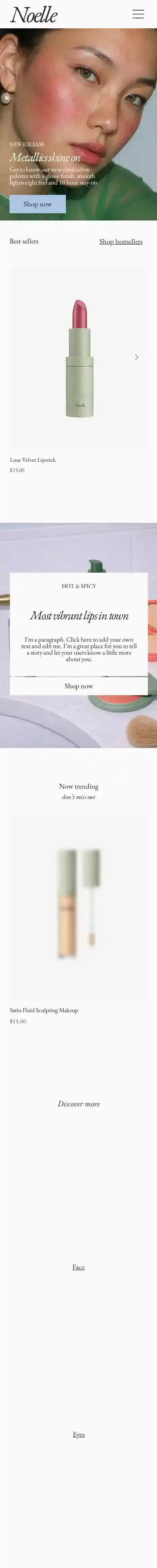 Beauty Shop (Radiant) home page on mobile