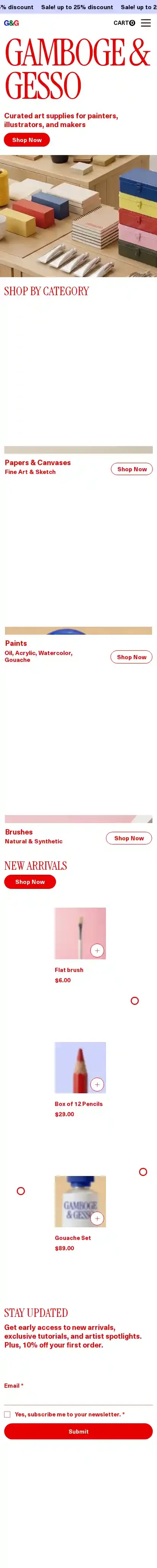 Art Supply Store (Colorful) home page on mobile