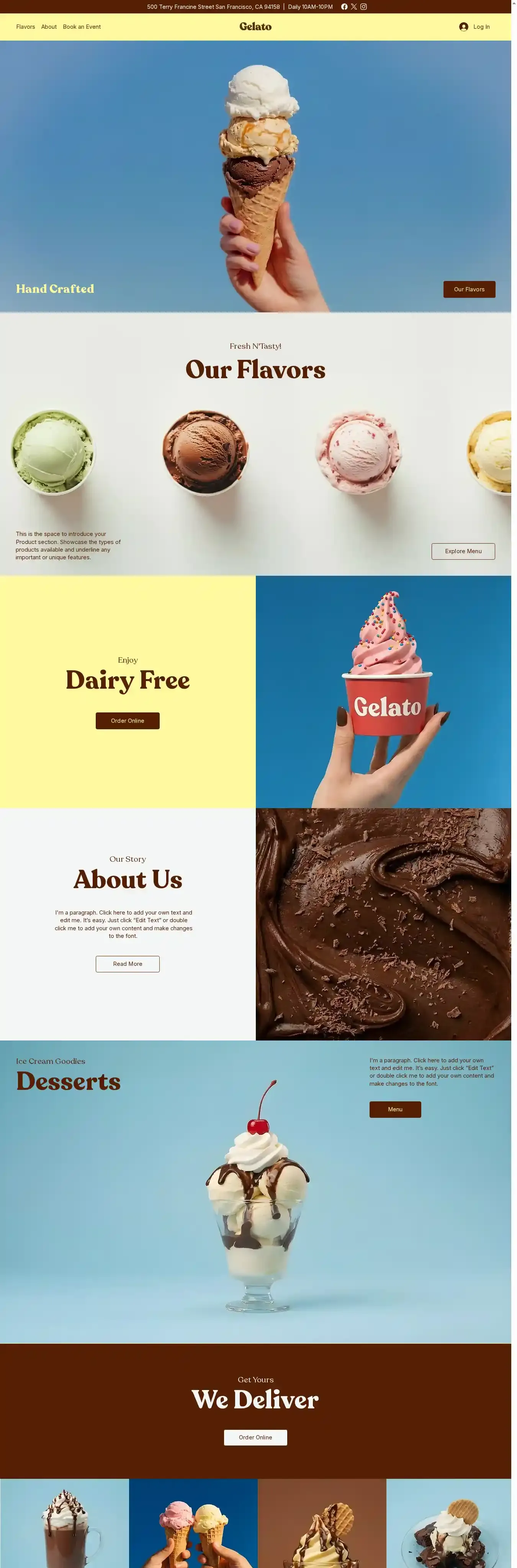 Ice Cream Shop (Pastel) home page on desktop