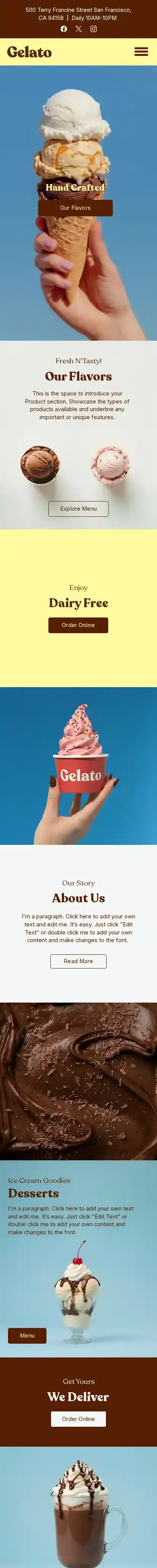 Ice Cream Shop (Pastel) home page on mobile