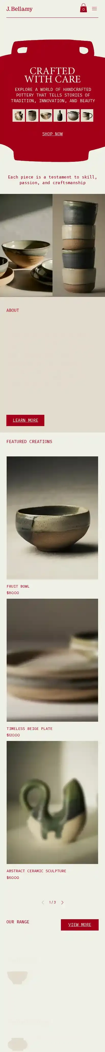 Pottery Store (Artsy) home page on mobile
