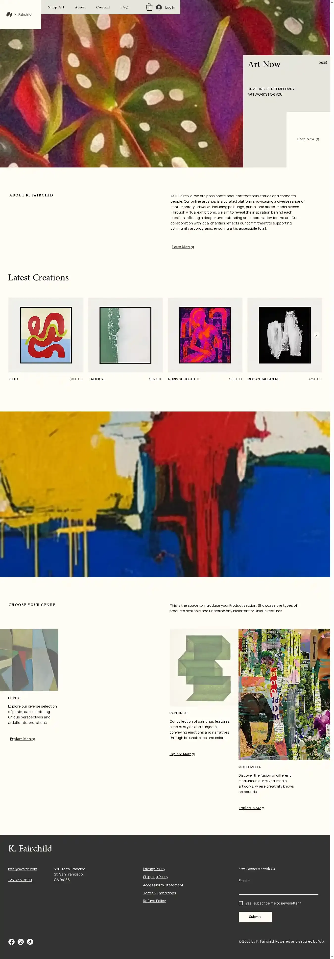 Online Art Shop (Fresh) home page on desktop