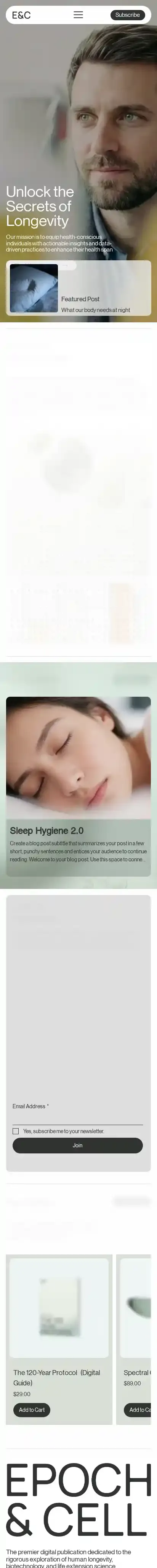 Longevity Blog (Sleek) home page on mobile