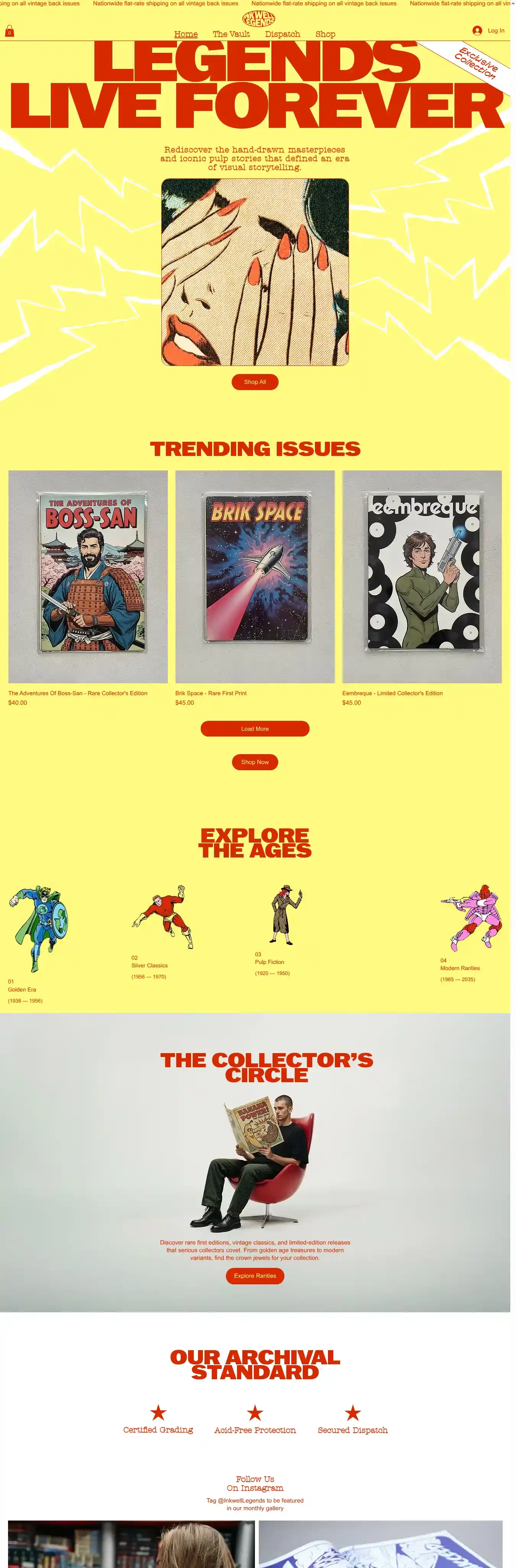 Comics Store (Vintage) home page on desktop