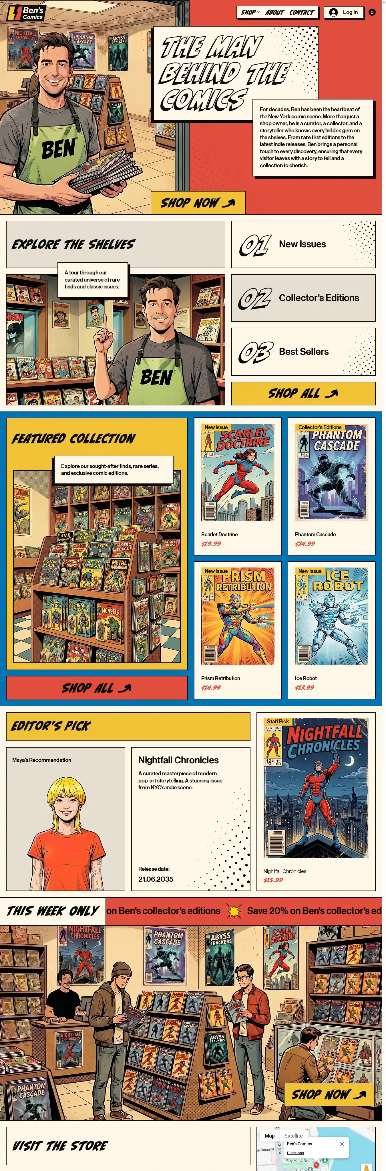 Comics Store (Retro) home page on desktop