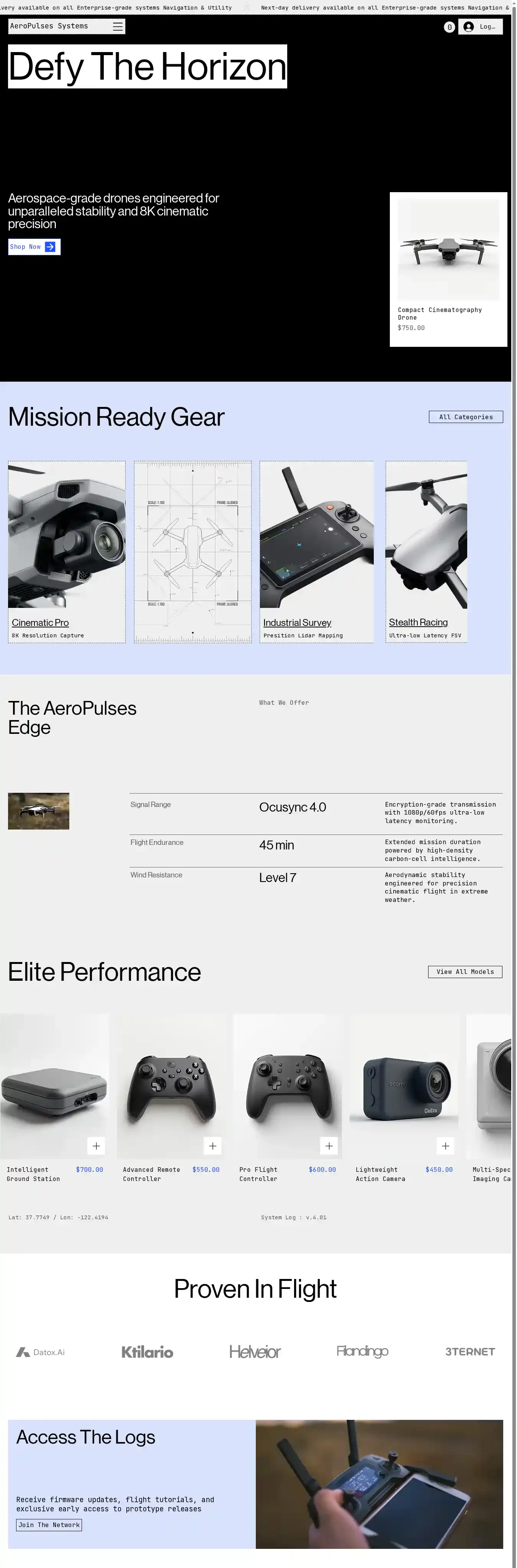 Drone Store (Cutting-edge) home page on desktop