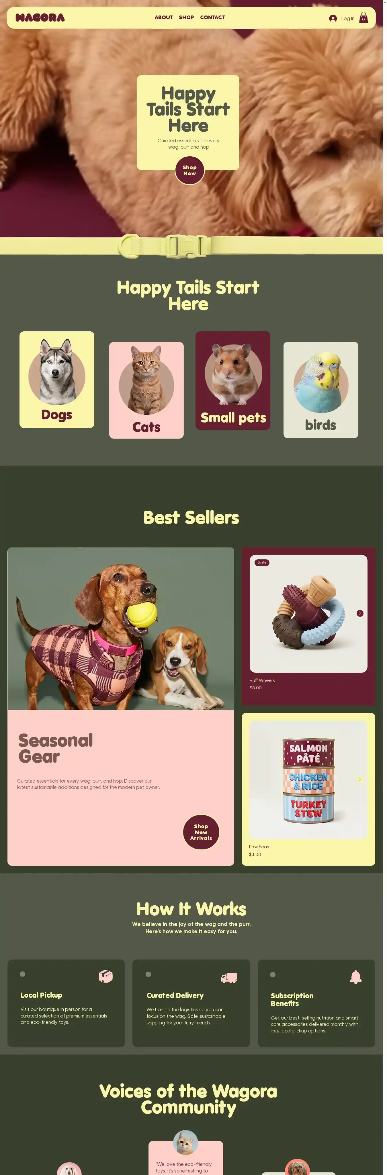 Pet Supply Store (Welcoming) home page on desktop