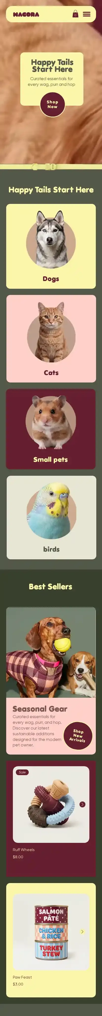 Pet Supply Store (Welcoming) home page on mobile