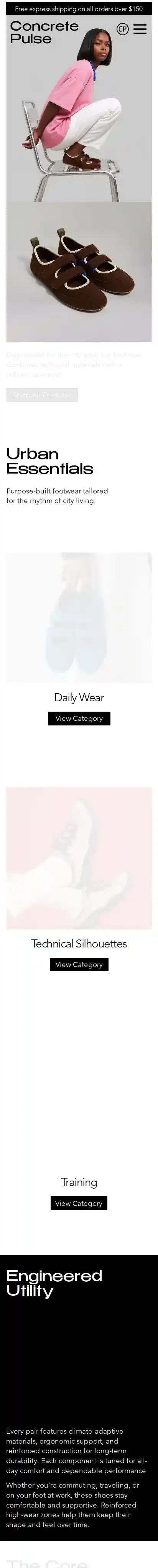 Shoe Store (Urban) home page on mobile