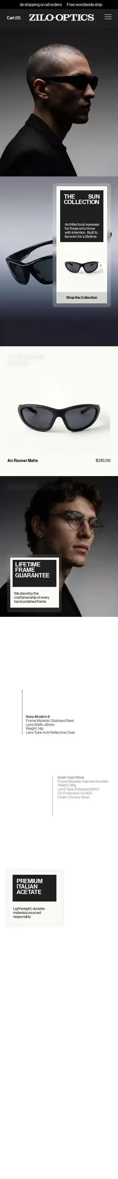 Eyewear Store (Trendy) home page on mobile