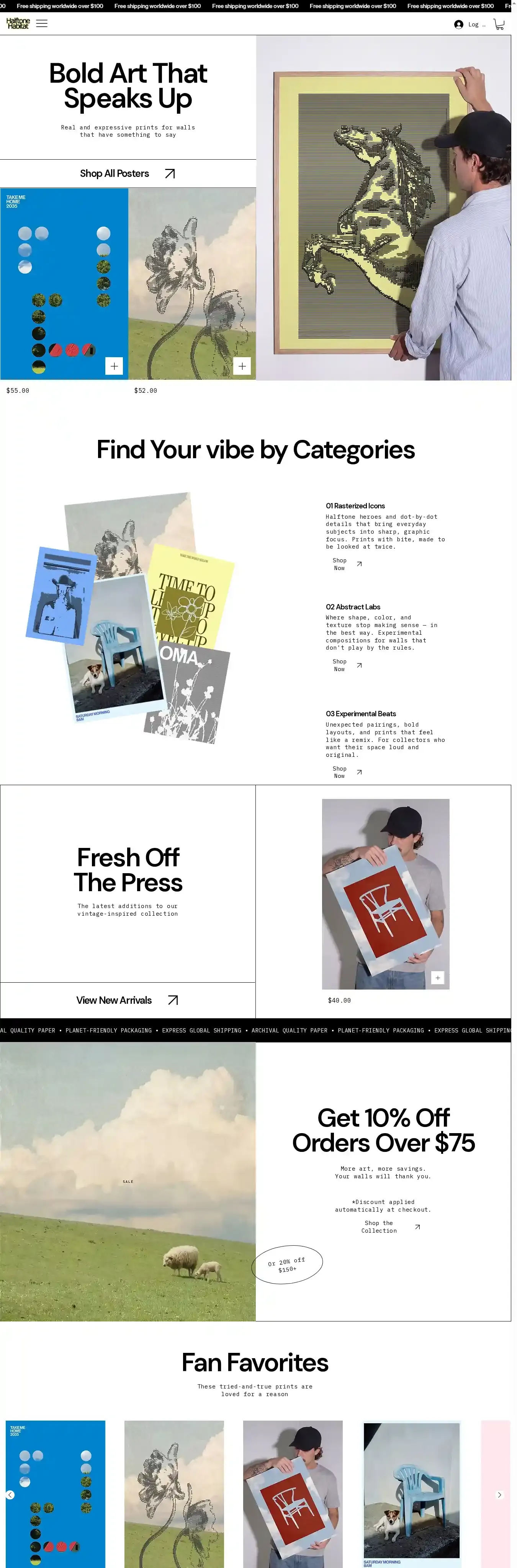 Poster Store (Retro) home page on desktop