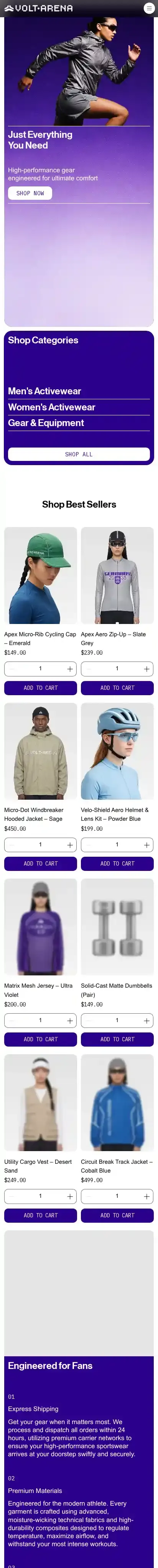 Sport Merchandise Store (Solid) home page on mobile