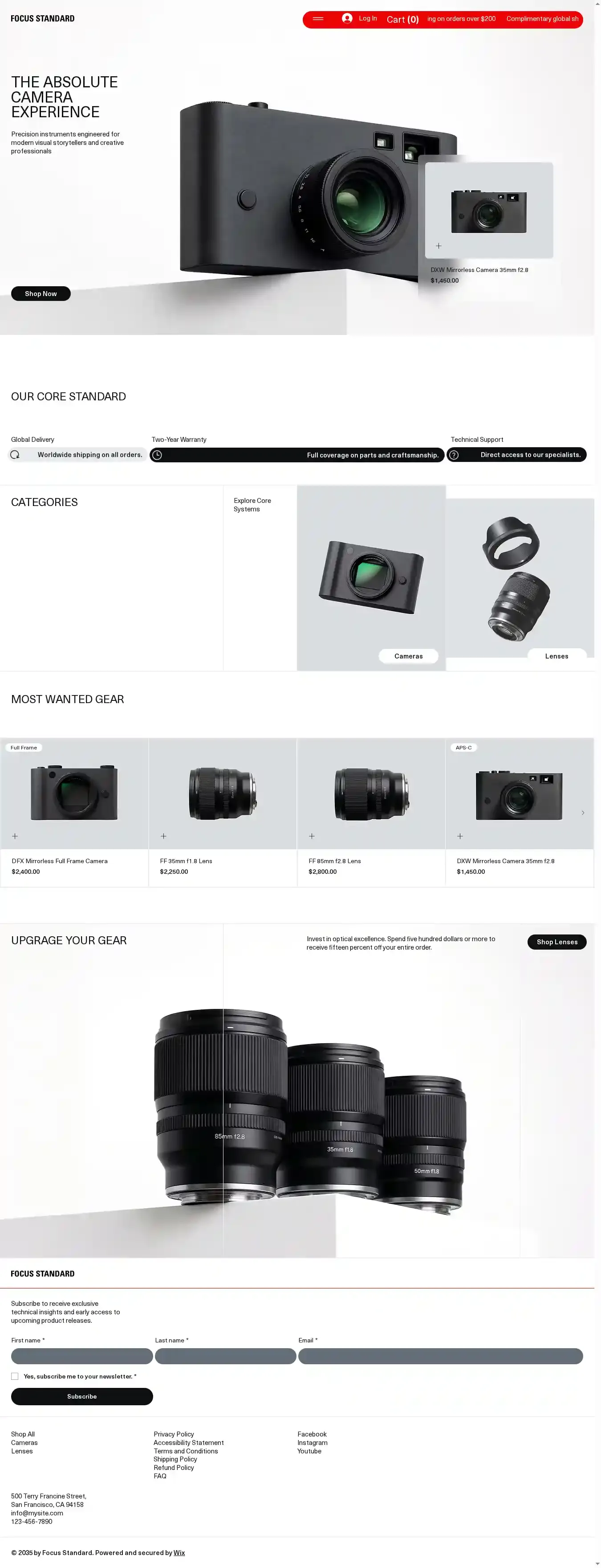 Camera Store (Contemporary) home page on desktop