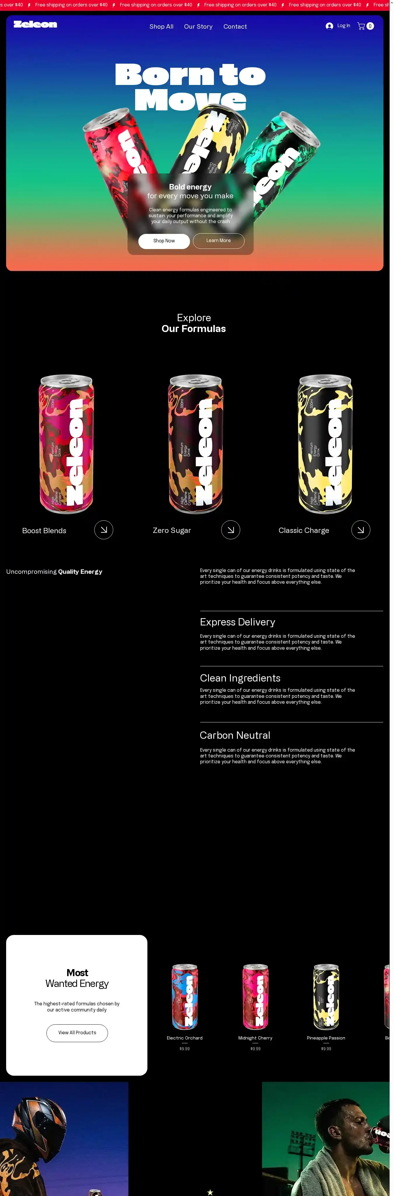 Energy Drinks Store (Gradient) home page on desktop