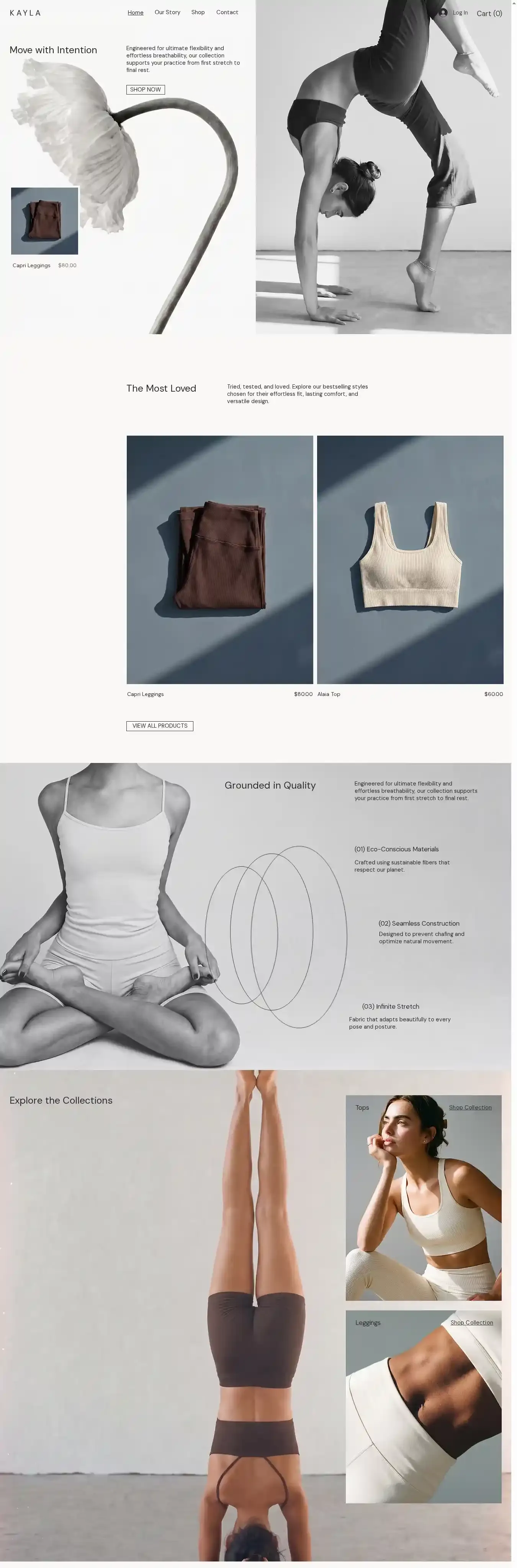 Yoga Wear Store (Calm) home page on desktop