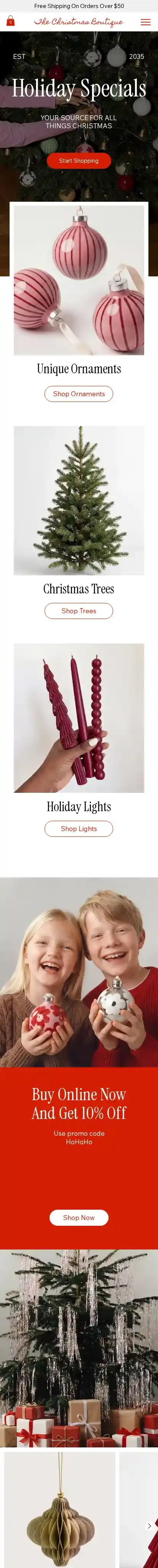 Christmas Store (Simple) home page on mobile