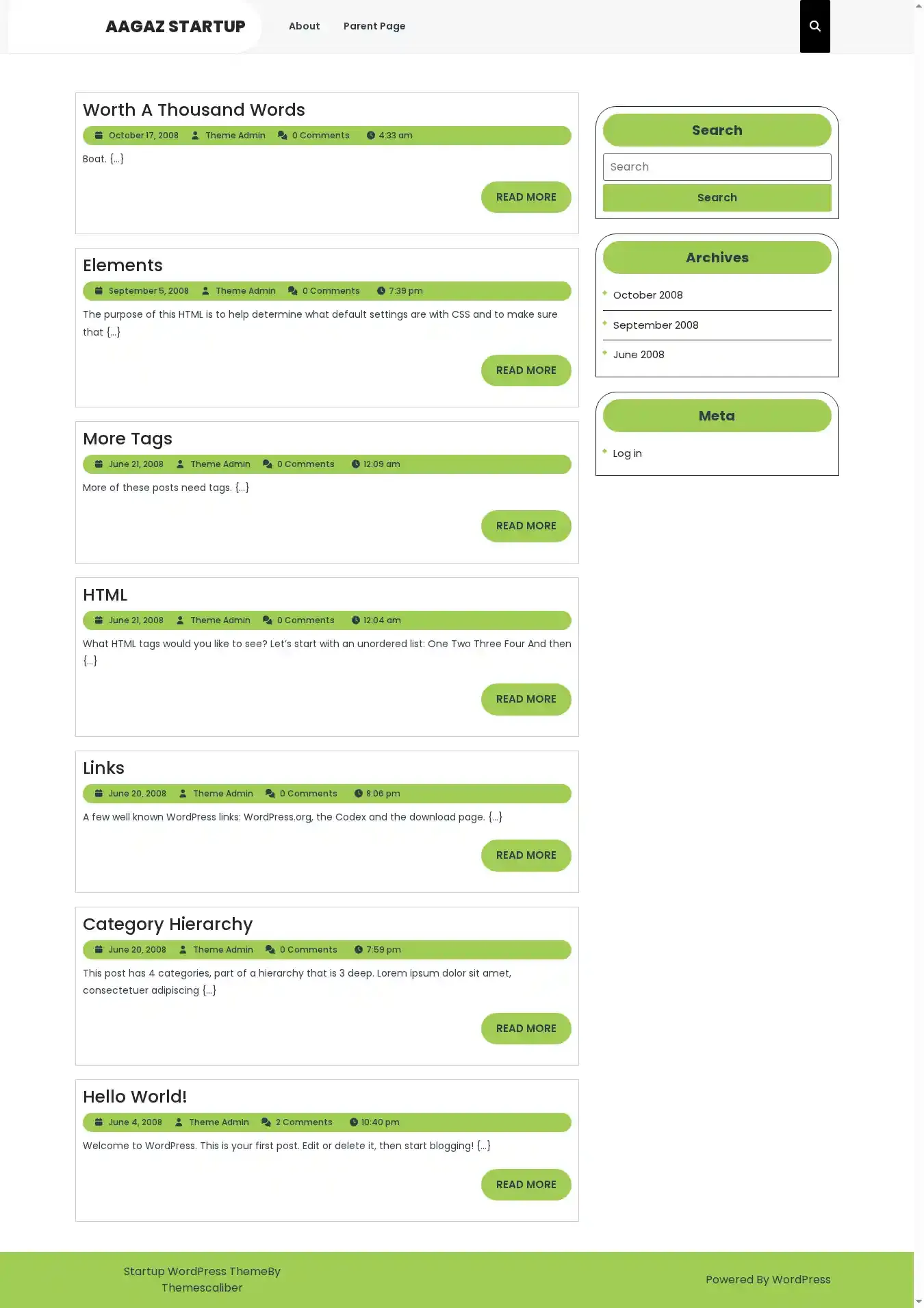 Aagaz Startup home page on desktop