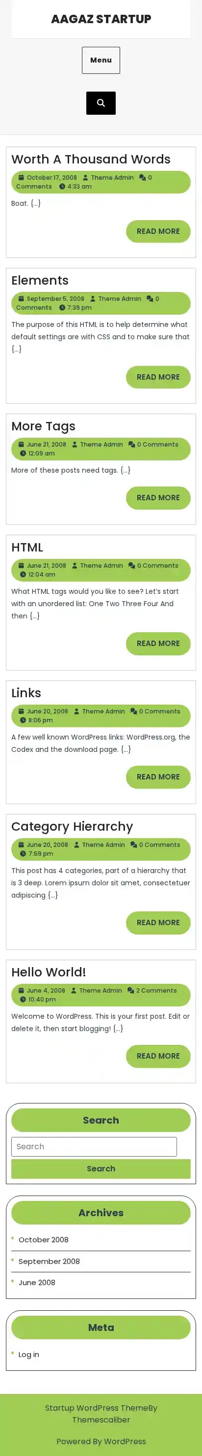 Aagaz Startup home page on mobile