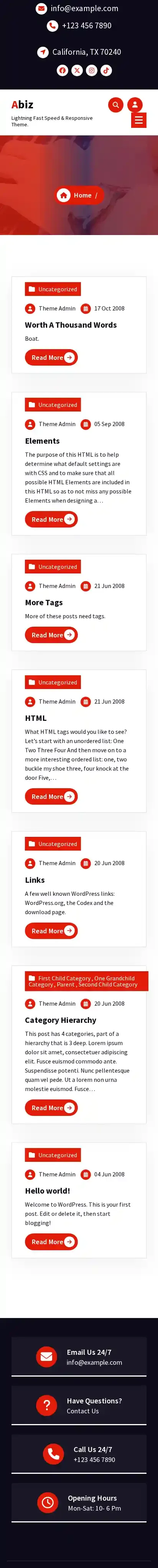 Abiz home page on mobile
